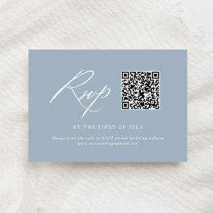 Cartão RSVP Código QR de Casamento de Caligrafia Azul Elegante