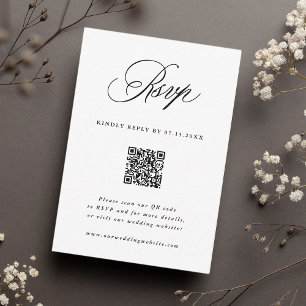 Cartão RSVP Código QR de Casamento de Caligrafia Romântica