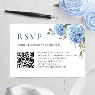 Cartão RSVP Código QR de Casamento de Casamento de Hydrangea B