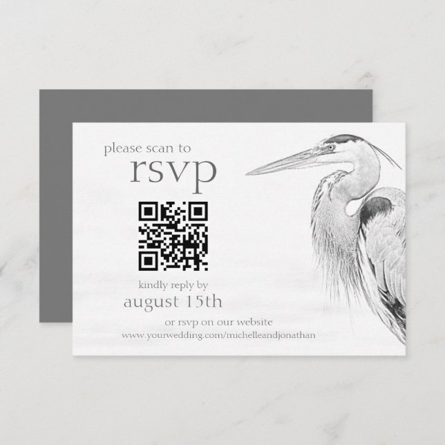 Cartão RSVP Código QR de Casamento de Casamento de Pássaro Bel (Frente/Verso)