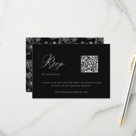 Cartão RSVP Código QR de Casamento de Chinoiserie Preta