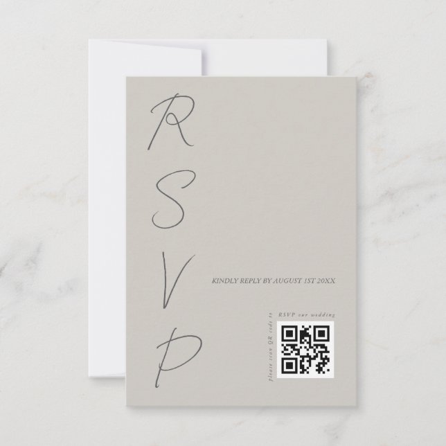 Cartão RSVP Código QR de Casamento de Cinza Quente Simples (Frente)