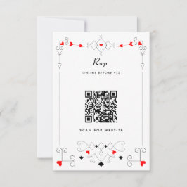 Cartão RSVP Código QR de Casamento de Corações e Diamantes de