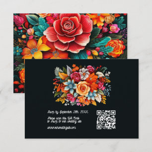 Cartão RSVP Código QR de Casamento de Fiesta Floral de Aquarel