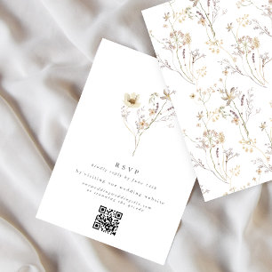 Cartão RSVP Código QR de Casamento de Flores Selvagens Secas d
