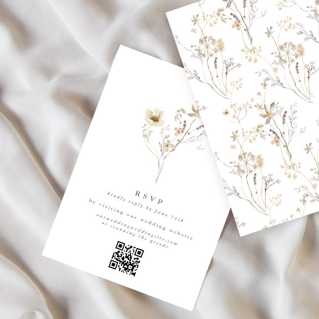 Cartão RSVP Código QR de Casamento de Flores Selvagens Secas d (Criador carregado)