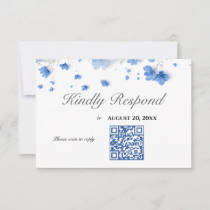 Cartão RSVP Código QR de Casamento de Flores Silvestres Azuis