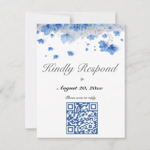 Cartão RSVP Código QR de casamento de flores silvestres azuis