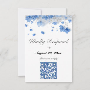 Cartão RSVP Código QR de Casamento de Flores Silvestres Azuis