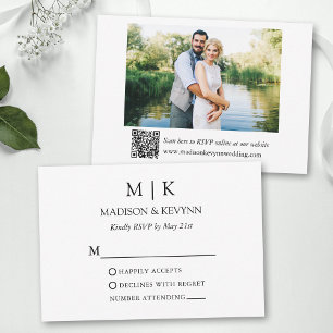 Cartão RSVP Código QR de Casamento de Foto do Monograma Minima