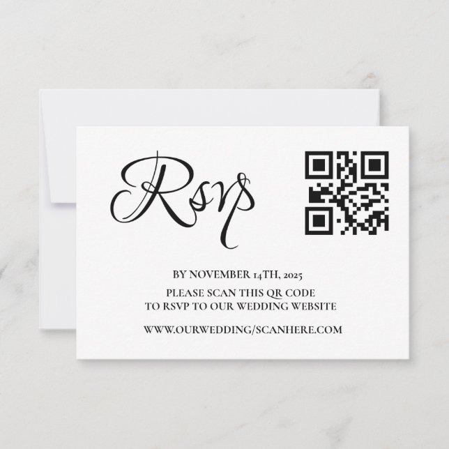 Cartão RSVP Código QR de Casamento de Foto Elegante (Frente)