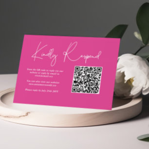 Cartão RSVP Código QR de Casamento de Fuchsia Rosa Minimalista