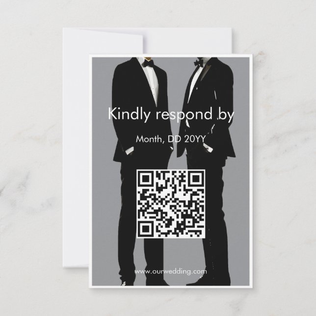 Cartão RSVP Código QR de Casamento de Homens Modernos Elegante (Verso)