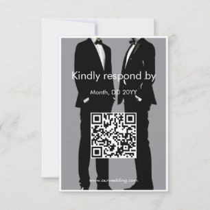 Cartão RSVP Código QR de Casamento de Homens Modernos Elegante