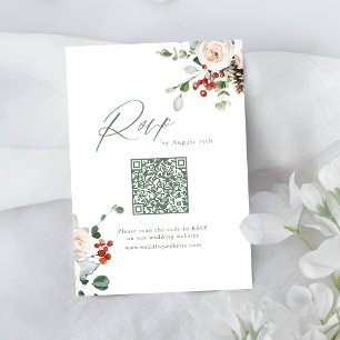 Cartão RSVP Código QR de casamento de inverno com flores festi