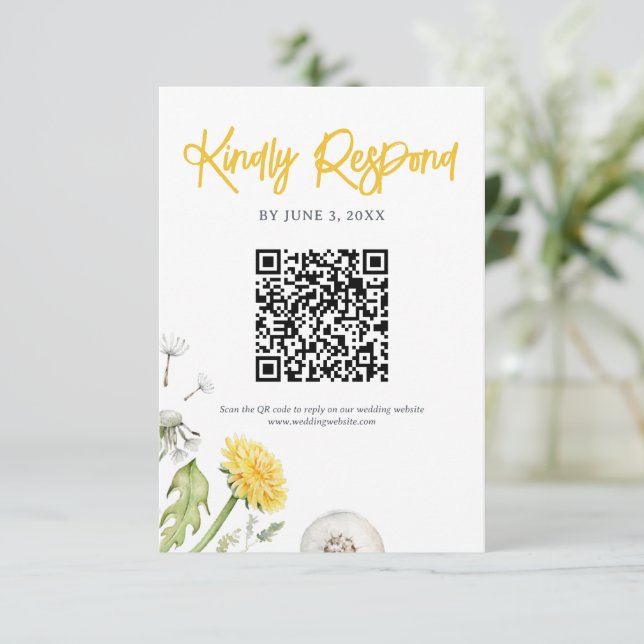 Cartão RSVP Código QR de Casamento de Jardim de Flores Selvage (Em pé/Frente)