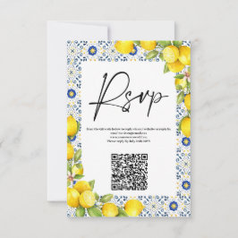 Cartão RSVP Código QR de Casamento de Limão e Azulejos do Medi