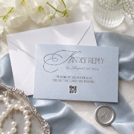 Cartão RSVP Código QR de Casamento de Luxo Azul Marrom