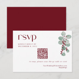 Cartão RSVP Código QR de Casamento de Natal Simples em Borgonh