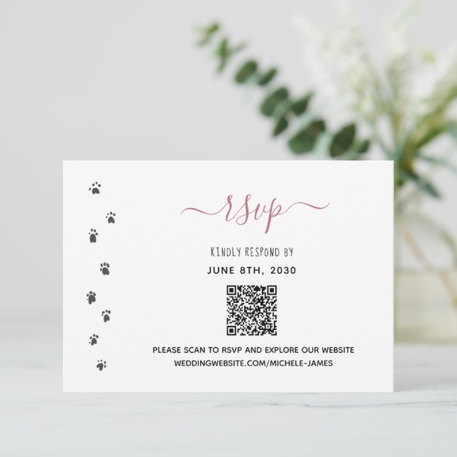 Cartão RSVP Código QR de Casamento de Pet Casado Personalizado (Em pé/Frente)
