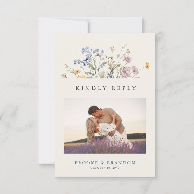 Cartão RSVP Código QR de Casamento de Prado de Primavera selva (Frente)