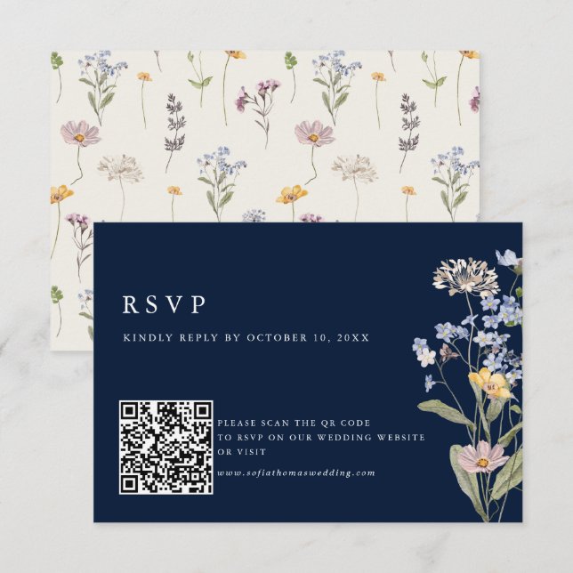 Cartão RSVP Código QR de Casamento de Prados de marinho Selvag (Frente/Verso)