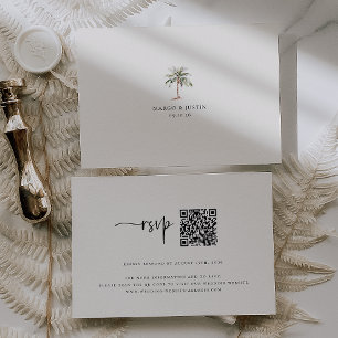 Cartão RSVP Código QR de Casamento de Praia de Sandy Beige