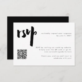 Cartão RSVP Código QR de Casamento de Script de Pincel Preto M
