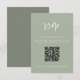 Cartão RSVP Código QR de Casamento de Script Verde de Sage Mín