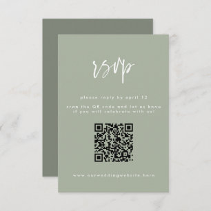 Cartão RSVP Código QR de Casamento de Script Verde de Sage Mín