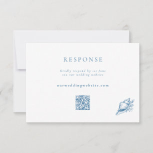 Cartão RSVP Código QR de Casamento de Seashell Azul de Vintage