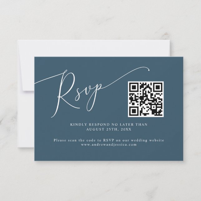 Cartão RSVP Código QR de Casamento de Teal Mínimo (Frente)