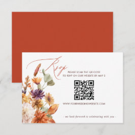 Cartão RSVP Código QR de Casamento de Terracota Floral Botânic