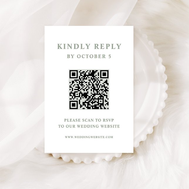 Cartão RSVP Código QR de Casamento de Texto Elegante Verde Bra (Criador carregado)