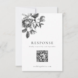 Cartão RSVP Código QR de Casamento de Toile Floral Preto e Bra