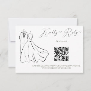 Cartão RSVP Código QR de Casamento de Vestido e Tux B&W Elegan