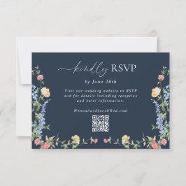 Cartão RSVP Código QR de Casamento Delicado Boho Flor Silvestr