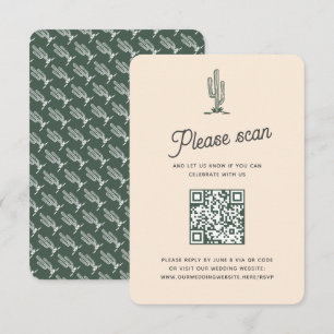 Cartão RSVP Código QR de Casamento do Deserto do Saguaro Verde