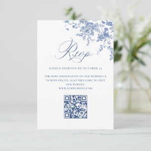 Cartão RSVP Código QR de Casamento do Jardim Francês Azul Simp