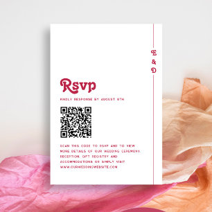 Cartão RSVP Código QR de Casamento do Monograma Rosa Quente Br