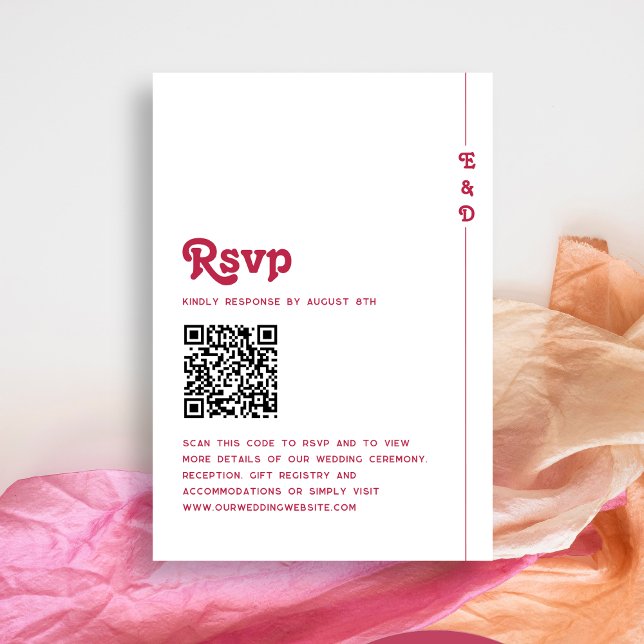 Cartão RSVP Código QR de Casamento do Monograma Rosa Quente Br (Criador carregado)