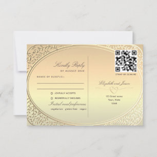 Cartão RSVP Código QR de Casamento Dourado com dupla função