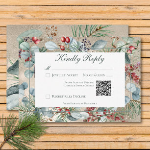 Cartão RSVP Código QR de Casamento Dourado com Greenerescência