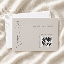 Cartão RSVP Código QR de casamento elegante cinza Taupe