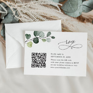 Cartão RSVP Código QR de Casamento Elegante Eucalyptus Greener