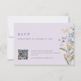 Cartão RSVP Código QR de Casamento em Campo de Flores Silvestr