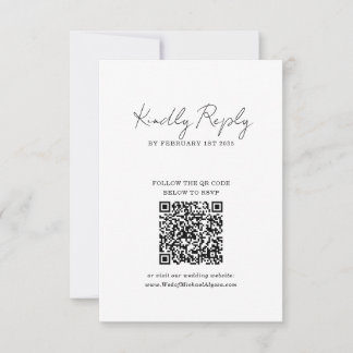 Cartão RSVP Código QR de Casamento em Letra de Mão Minimalista
