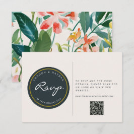 Cartão RSVP Código QR de Casamento Flamental Botânico Vibrante