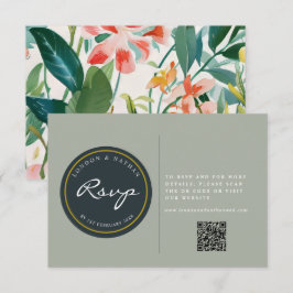 Cartão RSVP Código QR de Casamento Flamental Botânico Vibrante