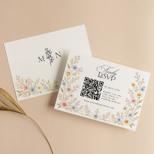Cartão RSVP Código QR de Casamento Floral Aquarela de Flores S